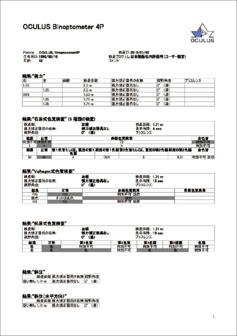 検査結果の出力